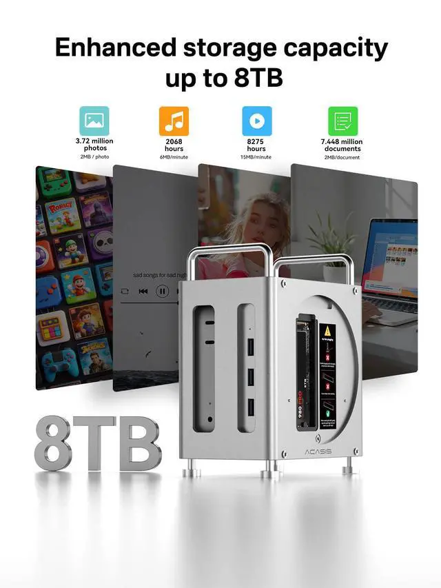 Alt view image 4 of 6 - 40Gbps Mac mini M4 Dock Ultra-Fast Transmission, Mac mini M4 Hub with Signle ssd Enclosure Support Up to 8TB 2*DP+3*USB-A+SD/TF for Video Editor, Photographer, Professional Users