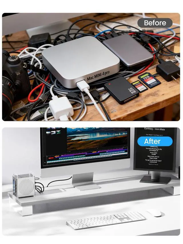Alt view image 5 of 6 - 40Gbps Mac mini M4 Dock Ultra-Fast Transmission, Mac mini M4 Hub with Signle ssd Enclosure Support Up to 8TB 2*DP+3*USB-A+SD/TF for Video Editor, Photographer, Professional Users