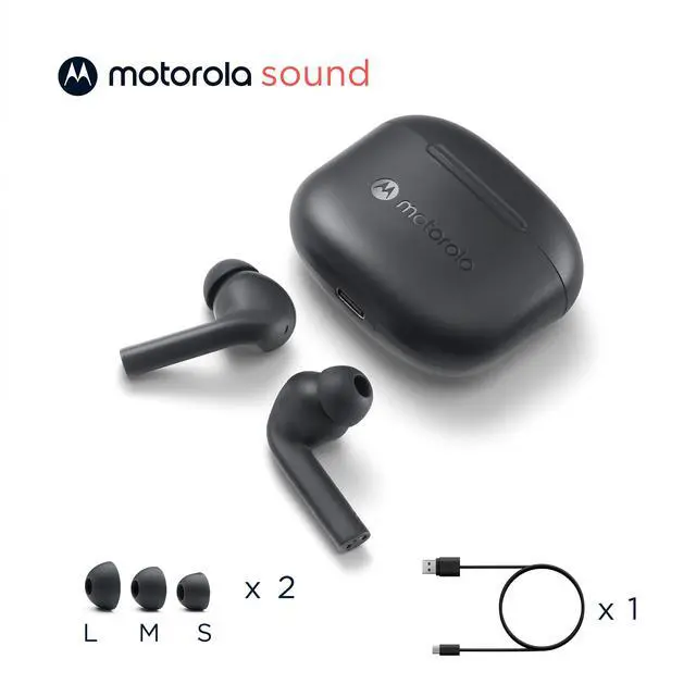 Alt view image 6 of 6 - Motorola Moto Buds 065 - True Wireless, Ear Buds, Noise Isolation and 17 Hours Playtime, Touch Control on Both Earbuds, IPX4 Water Resistant, ENC mic for Clear Voice Calls. (Moonless Night)