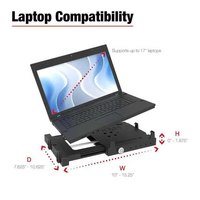 Alt view image 4 of 6 - Tough-Tray III Universal Laptop Tray for 10"-17" Laptops | Spring-loaded tray with adjustable supports and integrated AMPS mounting points