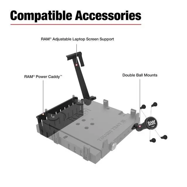 Alt view image 6 of 6 - Tough-Tray III Universal Laptop Tray for 10"-17" Laptops | Spring-loaded tray with adjustable supports and integrated AMPS mounting points