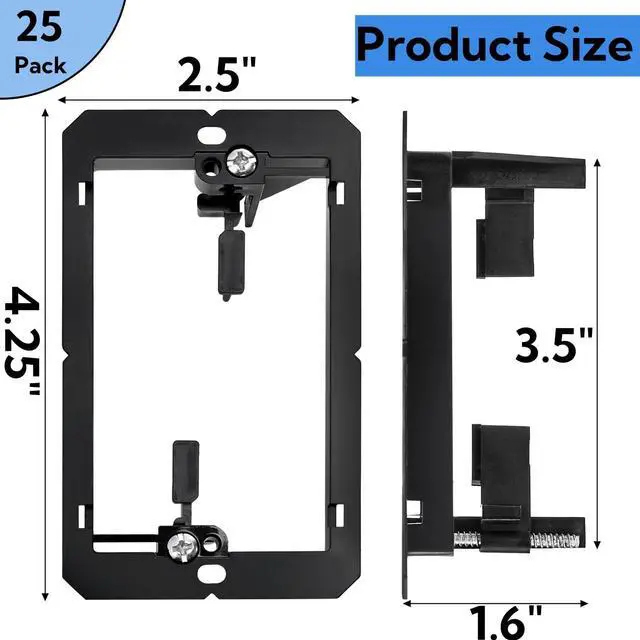 Alt view image 2 of 6 - 25 Pack Low Voltage Mounting Bracket, 1 Gang Flush Mounting Wall Plate, Drywall Cables Pass Through Wallboard, Single Gang Cord Hider for Telephone Wires, Network Cables, Speaker Cables