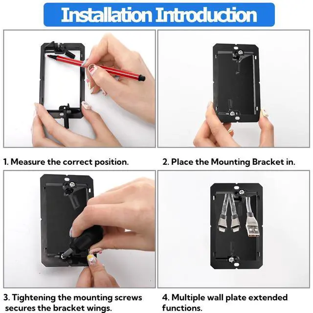 Alt view image 4 of 6 - 25 Pack Low Voltage Mounting Bracket, 1 Gang Flush Mounting Wall Plate, Drywall Cables Pass Through Wallboard, Single Gang Cord Hider for Telephone Wires, Network Cables, Speaker Cables