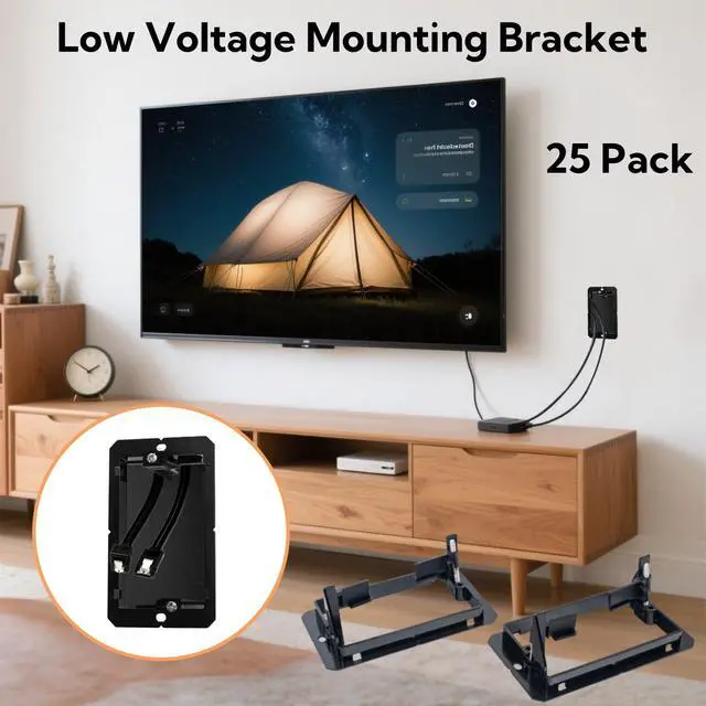 Alt view image 6 of 6 - 25 Pack Low Voltage Mounting Bracket, 1 Gang Flush Mounting Wall Plate, Drywall Cables Pass Through Wallboard, Single Gang Cord Hider for Telephone Wires, Network Cables, Speaker Cables