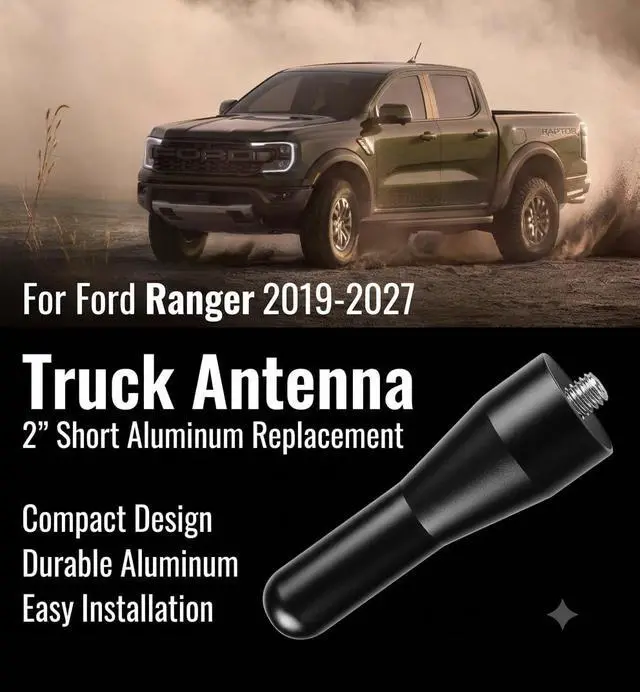 Alt view image 3 of 6 - Antenna for Truck Ford Ranger 2019-2027 | 2" Short Aluminum Replacement, Seamlessly Blends with Vehicle | Prevents Car Wash & Garage Damage