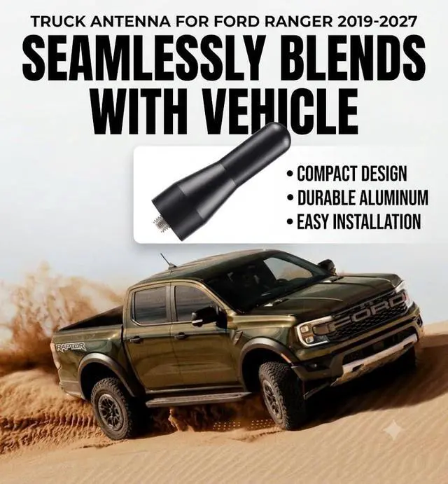 Alt view image 4 of 6 - Antenna for Truck Ford Ranger 2019-2027 | 2" Short Aluminum Replacement, Seamlessly Blends with Vehicle | Prevents Car Wash & Garage Damage