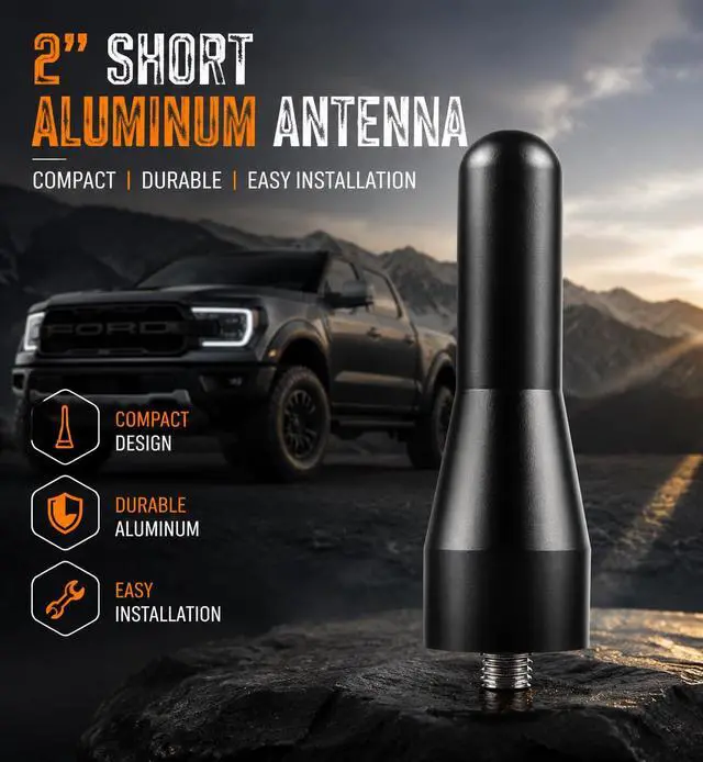 Alt view image 5 of 6 - Antenna for Truck Ford Ranger 2019-2027 | 2" Short Aluminum Replacement, Seamlessly Blends with Vehicle | Prevents Car Wash & Garage Damage