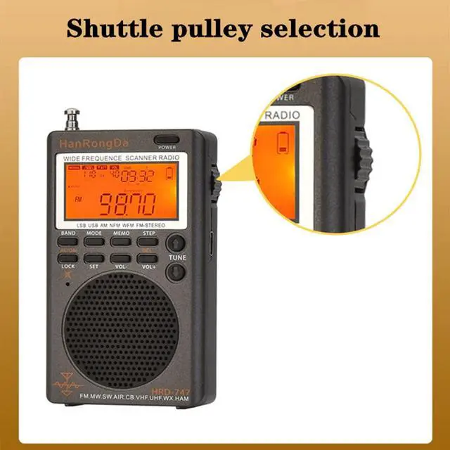 Alt view image 6 of 6 - HRD-747 SSB Shortwave Radio FM MW SW CB AIR VHF UHF UBD WX Wide Frequence Receiver with NOAA Alert and Sleep Timer, FM Stereo Rechargeable Digital Radios with Clock and 9.7ft Wire Antenna