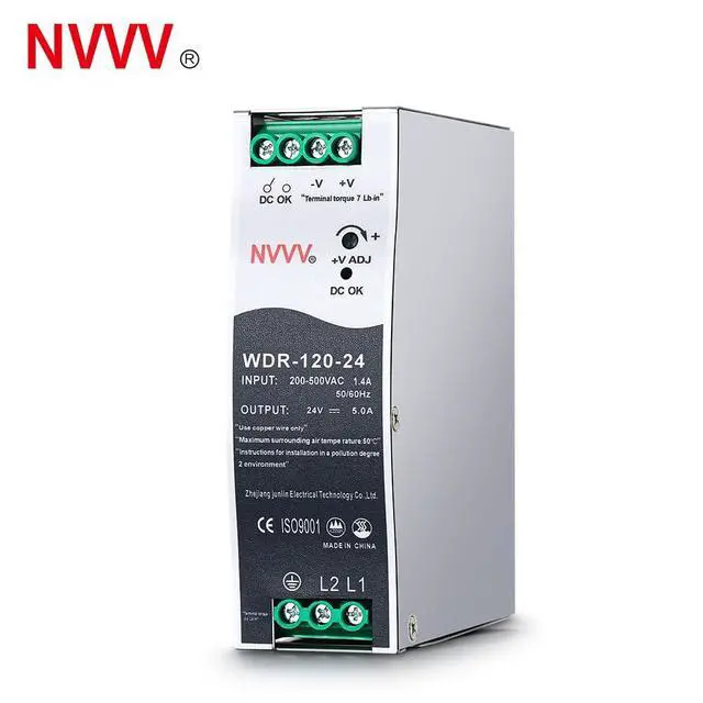 Alt view image 6 of 6 - WDR-120-24 24V, Input:200~500VAC,Output:24VDC 5A, 120W Industrial DIN Rail Power Supply AC to DC Converter