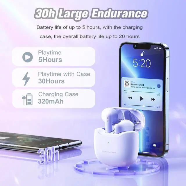 Alt view image 5 of 6 - TWS-19 Wireless In-Ear Headphones, White, Bluetooth 5.3, 5H Battery, Waterproof, Kids (6+), Sport, Gaming