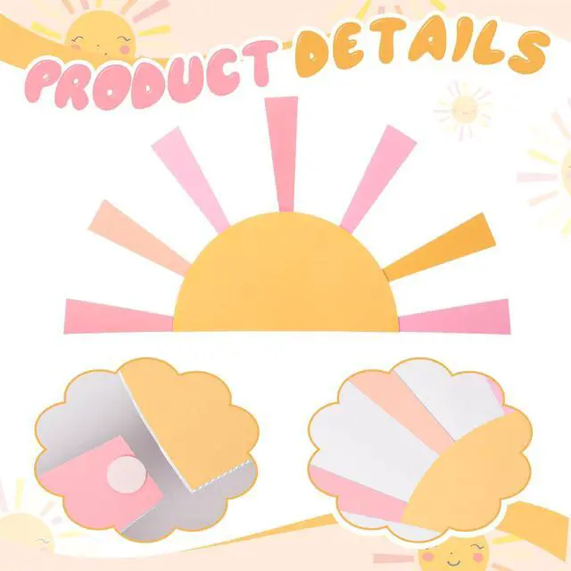 Alt view image 3 of 6 - 25.6'' x 47.2'' Here Comes the Son Baby Shower Decoration Boho Here Comes the Sun Backdrop First Trip Around the Sun Hollow Core Board with Instruction Stand Photo Background(Pastel Colors)
