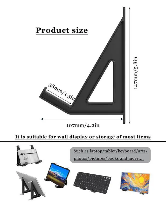 Alt view image 2 of 6 - Universal Wall Mount for Keyboard/Laptop/Tablet, (Black) | Storage Organizer Wall Display Rack Holder for Electronics, Wall Hangers for Pictures/ Paintings/ Frames/ Books