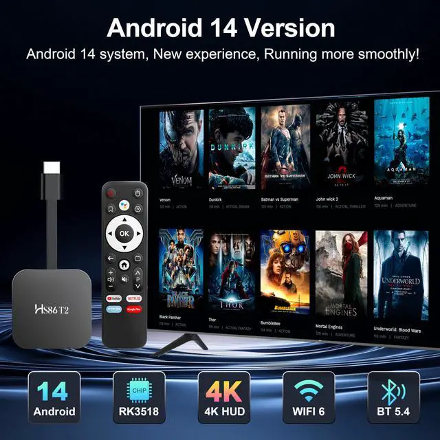 Alt view image 2 of 6 - Latest Smart TV Stick Android 14.0 2026 4K @60fps Ultra HD TV Stick Android Box 2GB RAM 16GB ROM RK3518 Processor Dual WiFi 6 2.4G/5G BT5 HDR10+ USB2.0 HDMI 2.0 with Bluetooth Voice Remote Control