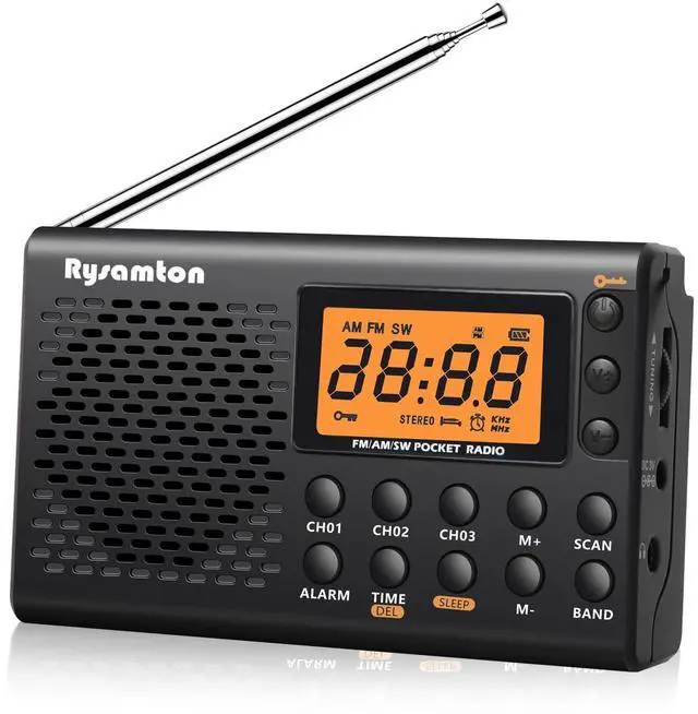 Main image of Portable AM/FM/Shortwave Radio, Batteries Operated Pocket Radios, Large Digital Display, Clock Radio with Alarm and Sleep Function, Earphone Included