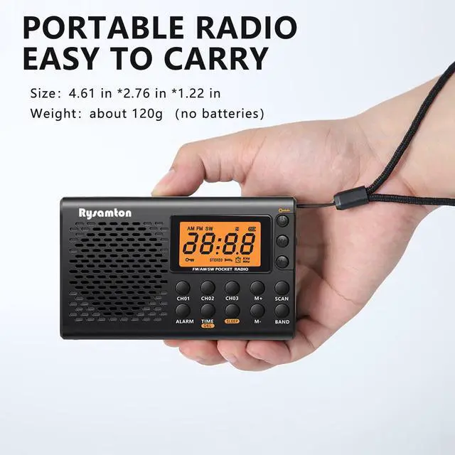Alt view image 3 of 6 - Portable AM/FM/Shortwave Radio, Batteries Operated Pocket Radios, Large Digital Display, Clock Radio with Alarm and Sleep Function, Earphone Included
