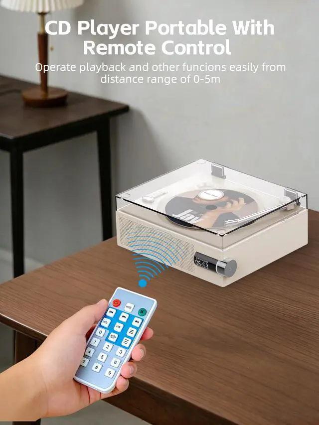 Alt view image 5 of 6 - Portable Bluetooth CD Player with Speakers for Home, Kids, Ederly and Car | 2000mAh Rechargeable Small Retro Desktop Music Player with Remote Control Support CD/AUX/USB/Bluetooth Playback