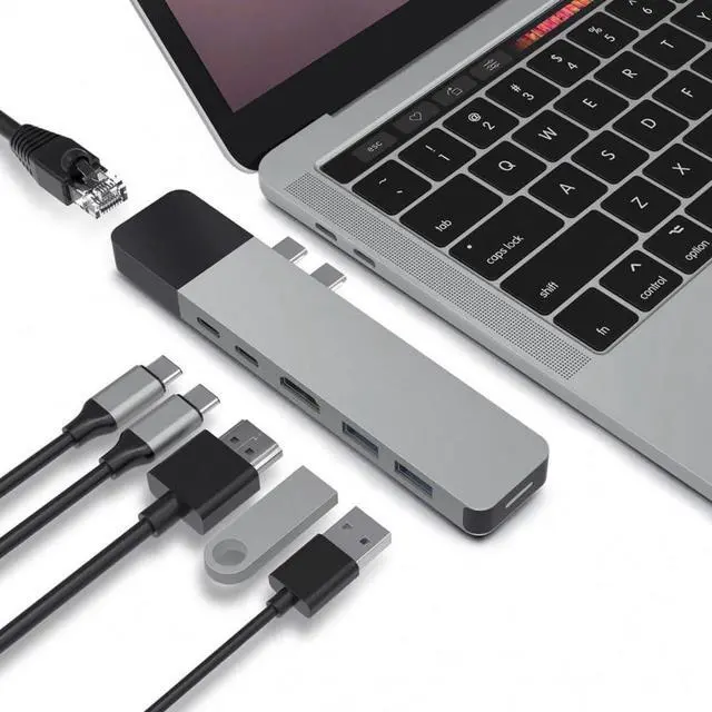 Alt view image 3 of 5 - Drive USB C Hub, NET 6-in-2 for MacBook Pro Air, Multi-Port USB-C Dongle w/Gigabit Ethernet, 40Gbps/100W PD, 5Gbps/60W PD, 4K30Hz HDMI