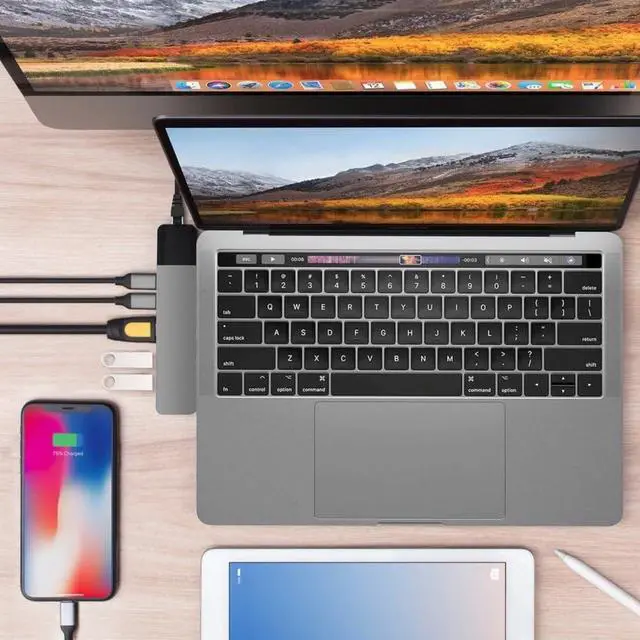 Alt view image 4 of 5 - Drive USB C Hub, NET 6-in-2 for MacBook Pro Air, Multi-Port USB-C Dongle w/Gigabit Ethernet, 40Gbps/100W PD, 5Gbps/60W PD, 4K30Hz HDMI