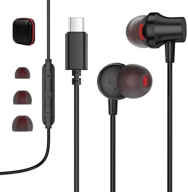 Main image of USB C Wired Headphones Magnetic in Ear Type C Earbuds with Mic Nylon Black | Nylon Braided Tangle-Free USB C Earphones for iPhone 17 16 15 Galaxy S26 S25 S24 for Google Pixel 10 for iPad/MacBook Andro