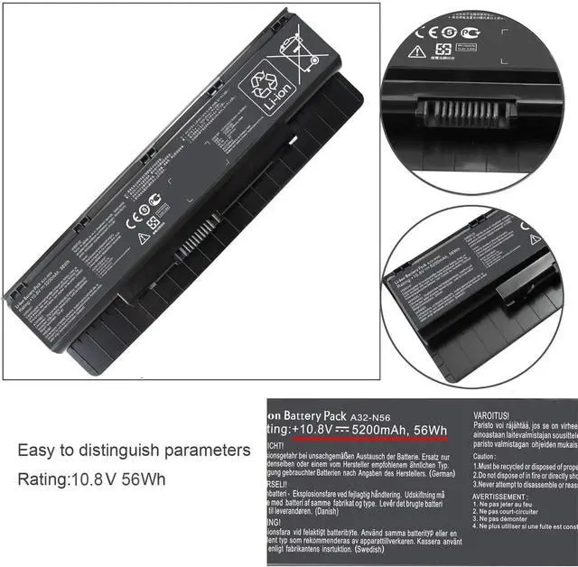 Alt view image 3 of 5 - A32-N56 A31-N56 A32-N46 A33-N56 Laptop Battery Replacement for ASUS N46 N46V N46VM N46VZ N56 N56D N56V N56J N56JK N56JN N56JR N56VB N56VJ N56VM N56VZ N56DP N76V N76VJ N76VM N76VZ Series(10.8V 56Wh)