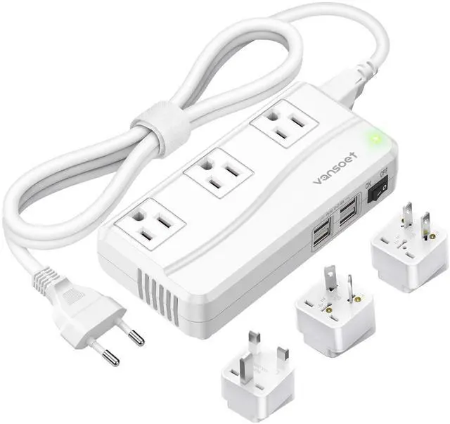 Main image of 220V to 110V Travel Converter, Voltage Converter US to Europe, Power Converter with 3 AC Sockets and 4 USB-A Ports, Universal Plug Adapter for EU Italy Spain Germany UK France Australia Japan