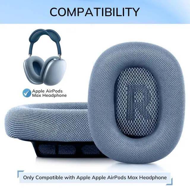Alt view image 2 of 6 - Ear Cushions for AirPods Max Headphone - Upgraded Mesh Earpads Replacement Compatible for Apple AirPods Max with Silicone Layer, Magnet, Memory Foam and Noise Isolation (Sky Blue)