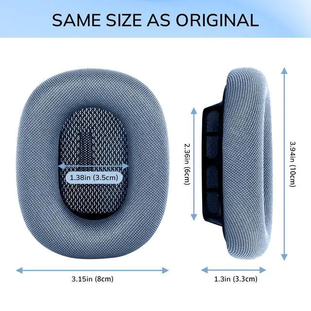 Alt view image 6 of 6 - Ear Cushions for AirPods Max Headphone - Upgraded Mesh Earpads Replacement Compatible for Apple AirPods Max with Silicone Layer, Magnet, Memory Foam and Noise Isolation (Sky Blue)