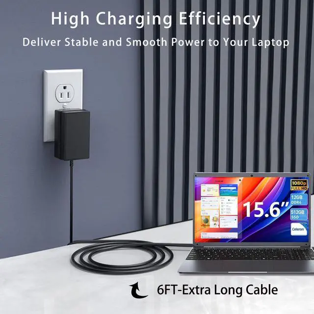Alt view image 2 of 6 - UL Listed 12V AC Charger for Naclud X15 FUNYET Duetbook 14 NY-01 ApoloSign NJP1561P NJP1561P-02 N5095 CPU 12V 3A 2.5A 2A Power Supply Cord Cable Wall Plug