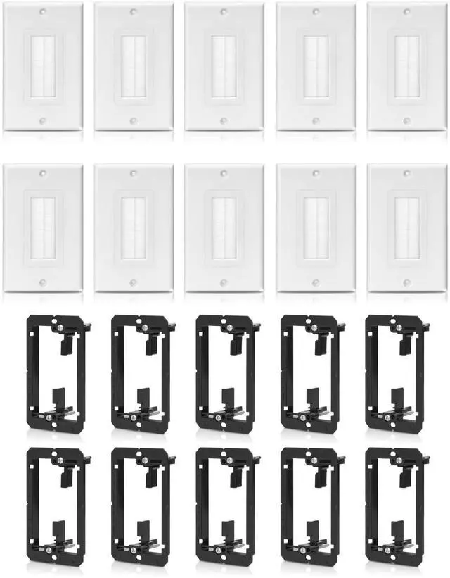 Main image of 10 Pack 1-Gang White Brush Wall Plate with Low Voltage Mounting Bracket | In-Wall Management Cable Pass Through Wire Hider for HDMI, Ethernet,Speaker, Home Theater, Versatile Use, Easy Installation