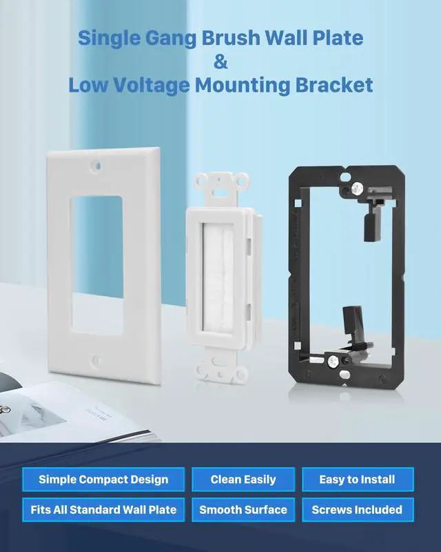 Alt view image 2 of 6 - 10 Pack 1-Gang White Brush Wall Plate with Low Voltage Mounting Bracket | In-Wall Management Cable Pass Through Wire Hider for HDMI, Ethernet,Speaker, Home Theater, Versatile Use, Easy Installation
