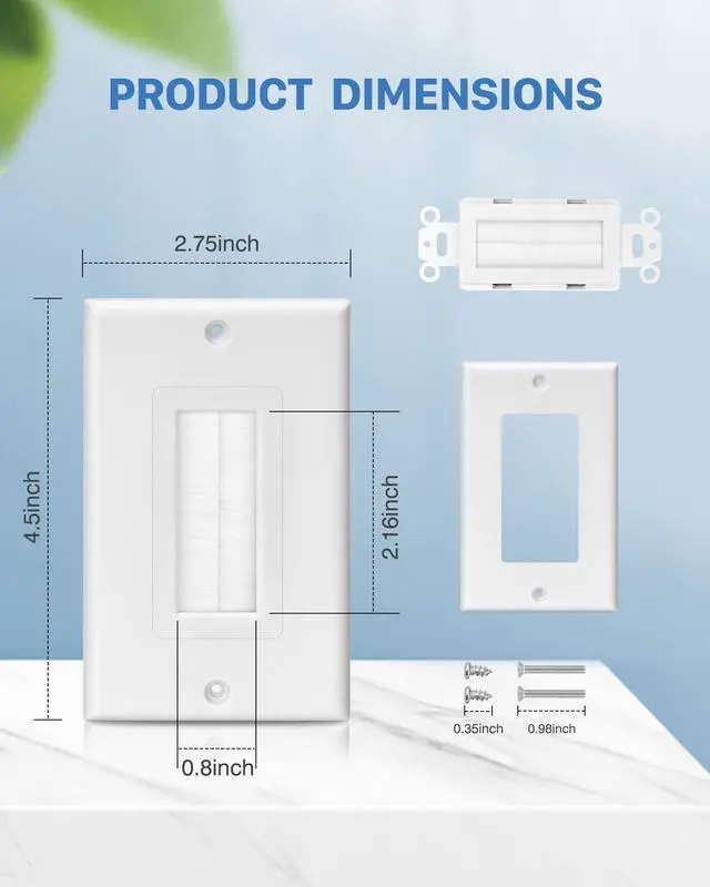 Alt view image 4 of 6 - 10 Pack 1-Gang White Brush Wall Plate with Low Voltage Mounting Bracket | In-Wall Management Cable Pass Through Wire Hider for HDMI, Ethernet,Speaker, Home Theater, Versatile Use, Easy Installation