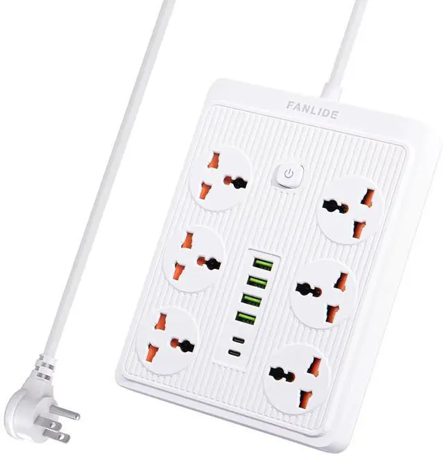 Main image of Power Strip with 45 Degree Plug, 10ft Long Cord,6 Universal Socket | White, 2 USB C and 4 USB A, 6 Widely Spaced Outlets, 13A 3000W, for Home Office Dorm Kitchen, for Desk Nightstand