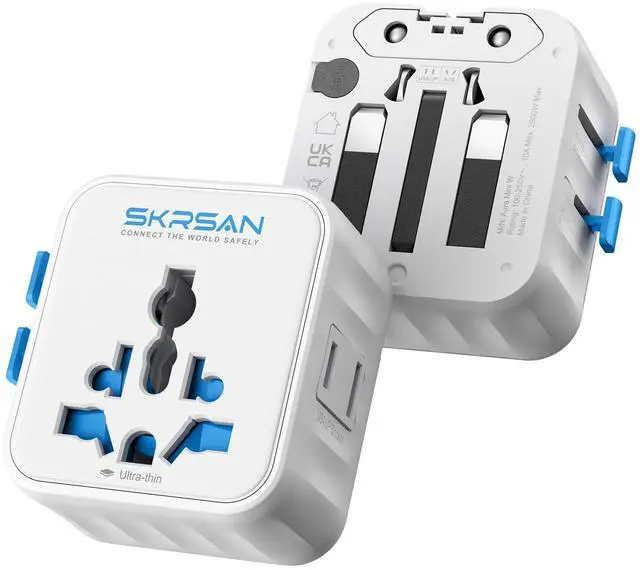Main image of Aura Mini Global Plug 2 Pack, Pocket-Sized International Universal Power Adapter Type G/C/I/A for USA Europe UK Australia Asia, Travel Essentials Must Haves for Worldwide Trips (Arctic White)