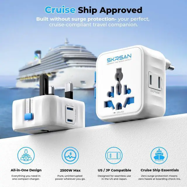 Alt view image 5 of 6 - Aura Mini Global Plug 2 Pack, Pocket-Sized International Universal Power Adapter Type G/C/I/A for USA Europe UK Australia Asia, Travel Essentials Must Haves for Worldwide Trips (Arctic White)