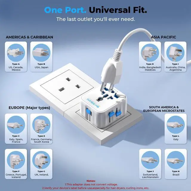 Alt view image 6 of 6 - Aura Mini Global Plug 2 Pack, Pocket-Sized International Universal Power Adapter Type G/C/I/A for USA Europe UK Australia Asia, Travel Essentials Must Haves for Worldwide Trips (Arctic White)