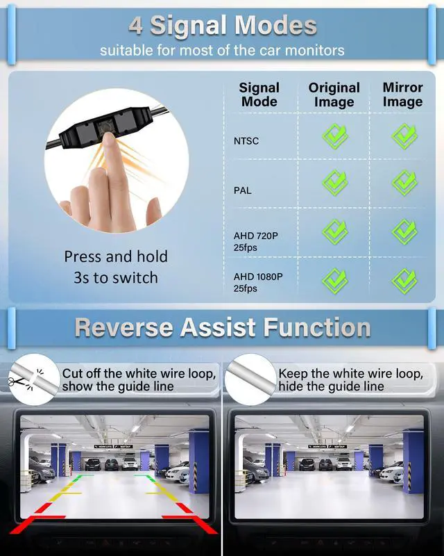 Alt view image 3 of 6 - Backup Camera Switchable Button Support AHD 1080P/720P/CVBS/PAL, 170° Wide Angle, Super Clear Night Vision, IP69 Waterproof Reverse Camera, Front/Side/Rear View Camera for Cars/Trucks/SUVs/Vans
