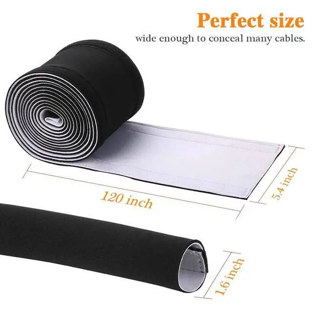 Alt view image 2 of 6 - 120" Neoprene Cable Management Organizer, Reversible Flexible Cuttable DIY Hole Cord Hider Cover Sleeve for Office TV Computer Home Desk Protect Wires