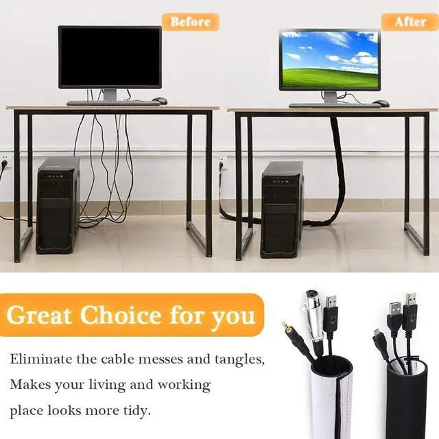 Alt view image 3 of 6 - 120" Neoprene Cable Management Organizer, Reversible Flexible Cuttable DIY Hole Cord Hider Cover Sleeve for Office TV Computer Home Desk Protect Wires