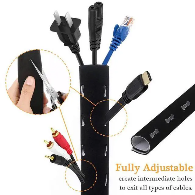 Alt view image 4 of 6 - 120" Neoprene Cable Management Organizer, Reversible Flexible Cuttable DIY Hole Cord Hider Cover Sleeve for Office TV Computer Home Desk Protect Wires