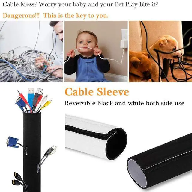 Alt view image 6 of 6 - 120" Neoprene Cable Management Organizer, Reversible Flexible Cuttable DIY Hole Cord Hider Cover Sleeve for Office TV Computer Home Desk Protect Wires