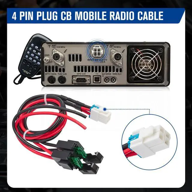Alt view image 3 of 6 - 4 Pin 12AWG DC Power Cord Cable, 1M Short Wave Power Supply Cable with 30A Fuse Compatible for Yaesu FT-891 FT-450D Kenwood TS-480 TK-690 Icom IC-7000 IC-7300 Alinco Vertex CB Mobile Radio