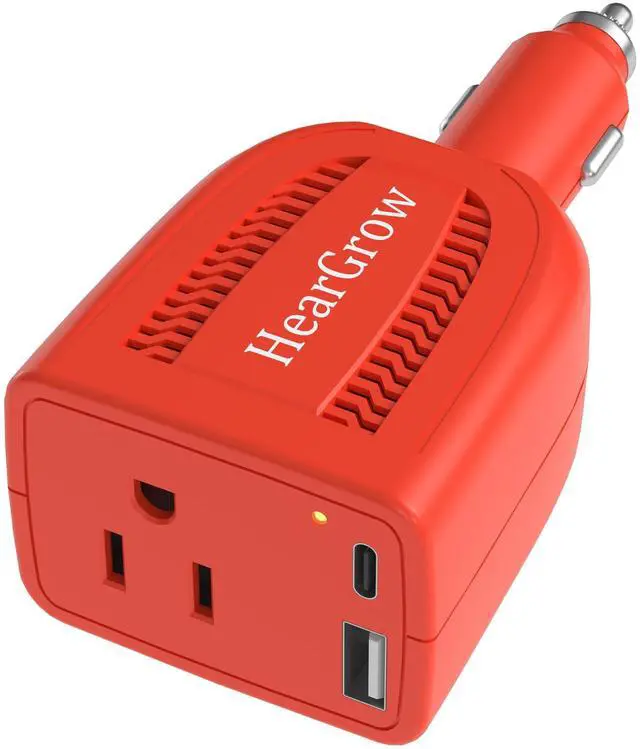 Main image of HearGrow 100W Power Inverter for Vehicle: Fanless Direct Cigarette Lighter Car Charger Adapter - Orange Ultra Compact Silent Plug-in Outlet for Laptop CPAP Camping Road Trip & Emergency