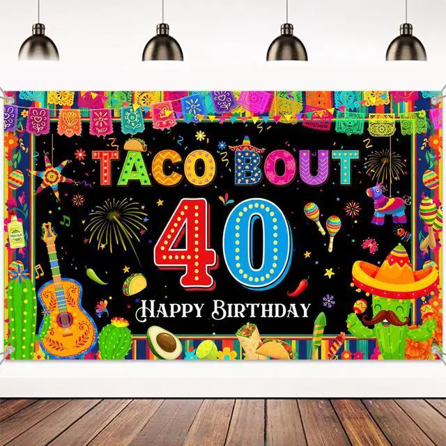 Main image of Mexican Fiesta 40th Birthday Backdrop - Taco Party Decorations Mexican Banners Photography Background Polyester, Happy 40th Birthday Banner for Men Women Forty Birthday Photo Booth Props