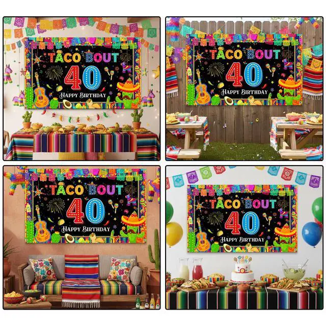 Alt view image 3 of 6 - Mexican Fiesta 40th Birthday Backdrop - Taco Party Decorations Mexican Banners Photography Background Polyester, Happy 40th Birthday Banner for Men Women Forty Birthday Photo Booth Props