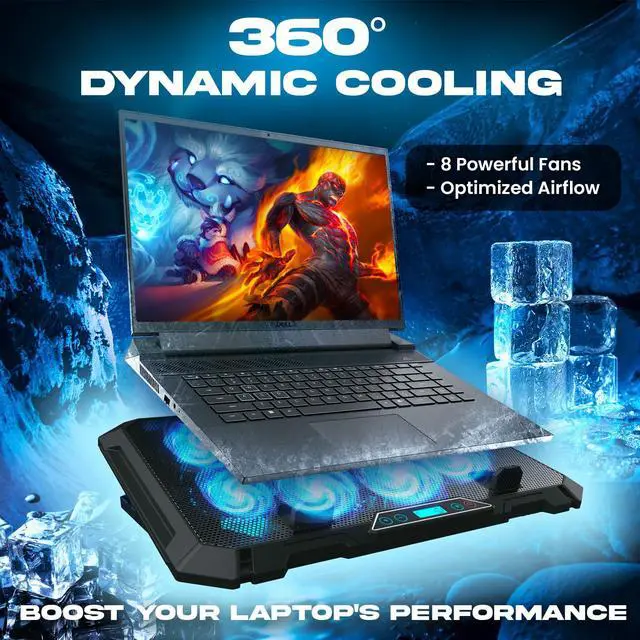 Alt view image 2 of 6 - V8 Gaming Laptop Cooling Pad with 8 Fans + New Version + Gaming Laptop Cooler + Stable RGB Laptop Stand with Fan + Compatible up to 17" + 2 USB Ports + Phone Holder + 5 Year Assurance | Adjustable til