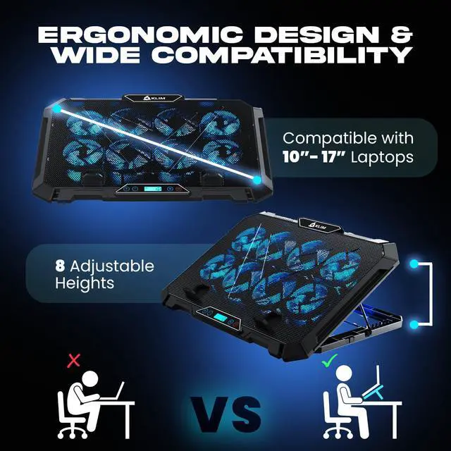 Alt view image 3 of 6 - V8 Gaming Laptop Cooling Pad with 8 Fans + New Version + Gaming Laptop Cooler + Stable RGB Laptop Stand with Fan + Compatible up to 17" + 2 USB Ports + Phone Holder + 5 Year Assurance | Adjustable til