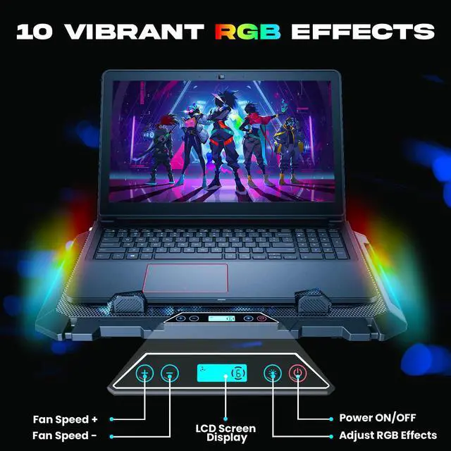 Alt view image 4 of 6 - V8 Gaming Laptop Cooling Pad with 8 Fans + New Version + Gaming Laptop Cooler + Stable RGB Laptop Stand with Fan + Compatible up to 17" + 2 USB Ports + Phone Holder + 5 Year Assurance | Adjustable til