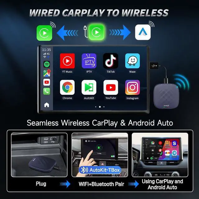 Alt view image 4 of 6 - AI Box CPC200-Tbox Wireless CarPlay & Android Auto Adapter | Wired CarPlay to Wireless, Android 13.0 System, Netflix YouTube TikTok, Google Play, GPS+Glonass, 8GB+128GB, SM6225 Octa-core