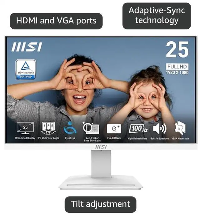 Alt view image 3 of 6 - PRO MP253W 24.5-inch IPS 1920 x 1080 (FHD) Computer Monitor, 100Hz, Adaptive-Synch, HDMI, VGA Port, VESA Mountable, Tilt, Speaker, 1ms, White