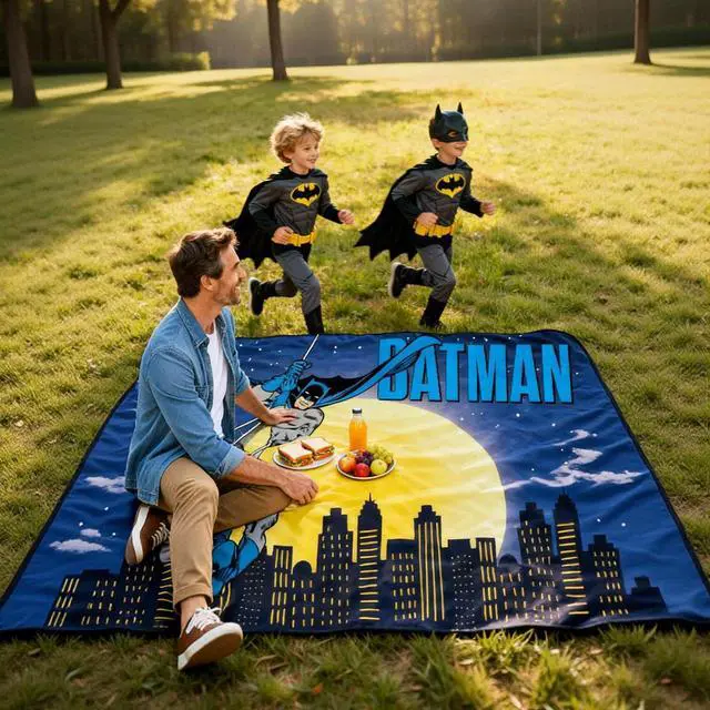 Alt view image 4 of 6 - Batman Backdrop Party Decoration - 5x3FT Superhero Banner | Hero Banner for Birthday Party Cake Table, Photo Booth Supplies, Camping Picnic Decorations, Indoor Outdoor Wall Decor